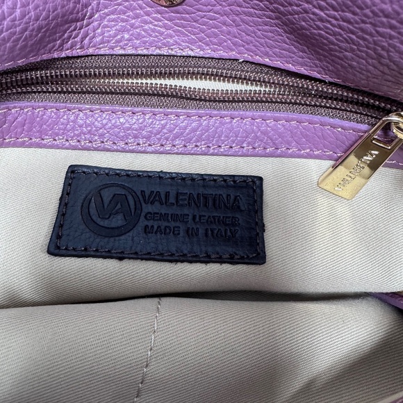 Valentina Genuine Leather handbag/ purse mauve with stripped cross body strap - Picture 8 of 9